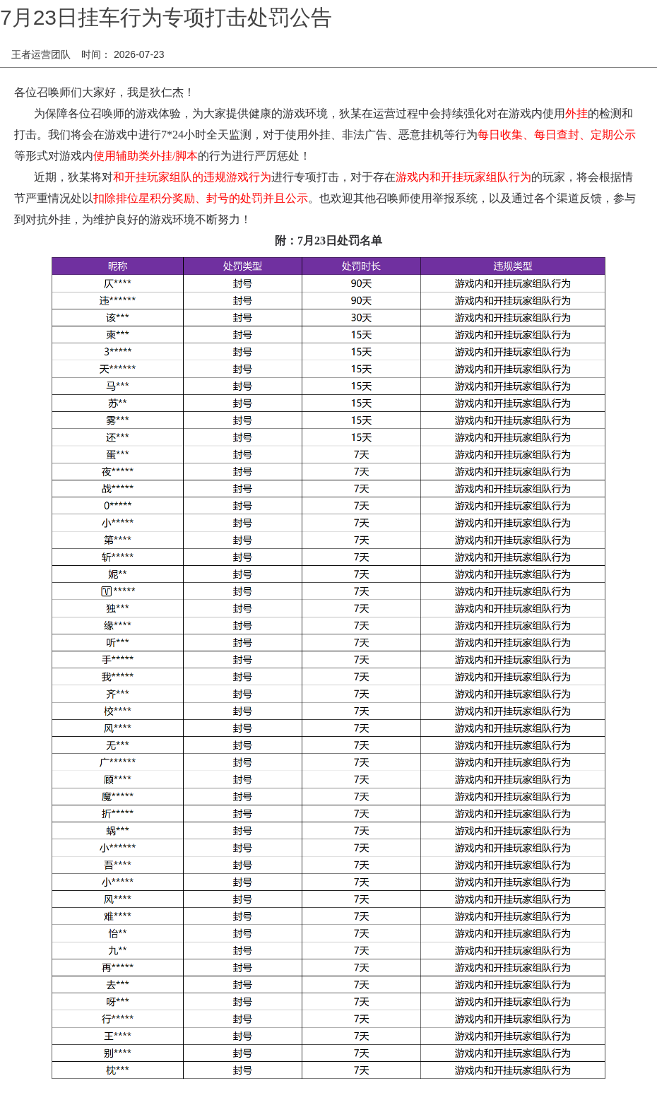 7月23日挂车行为专项打击处罚公告