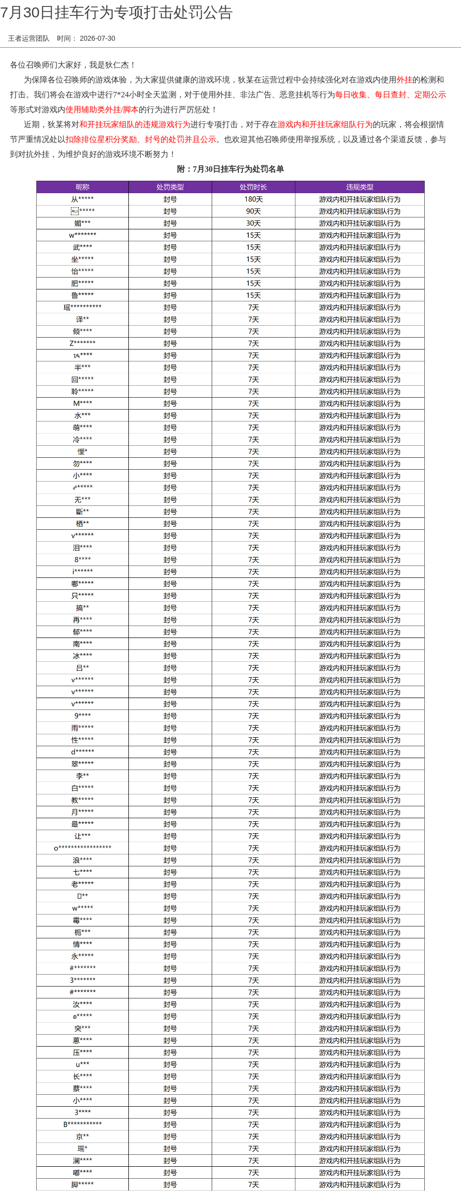 7月30日挂车行为专项打击处罚公告