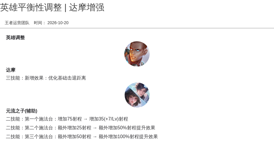 英雄平衡性调整 | 达摩增强
